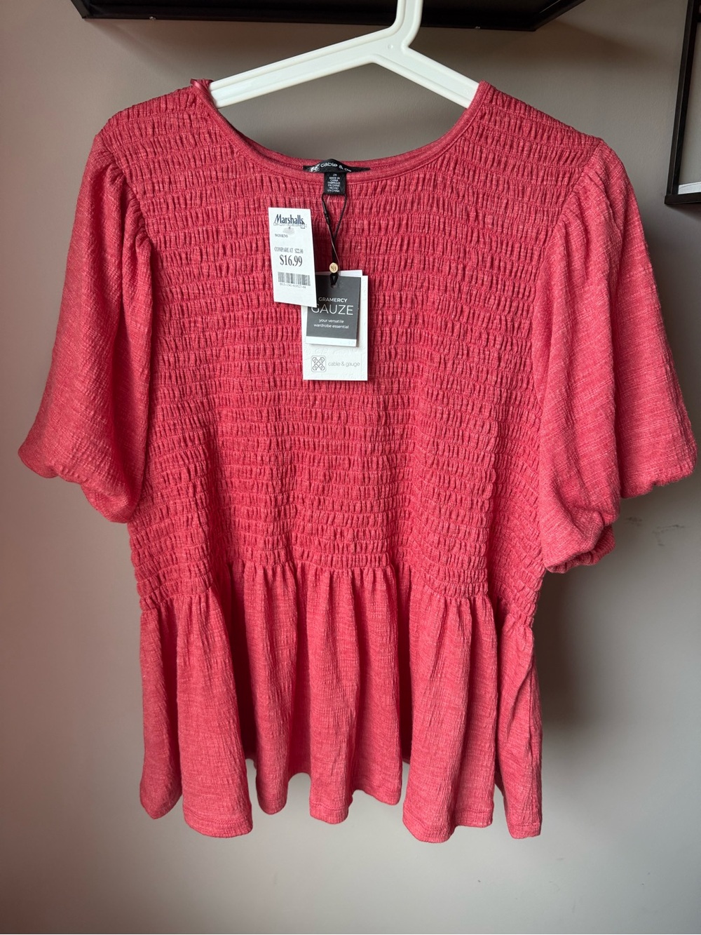 Woven Textured Peplum Top -red